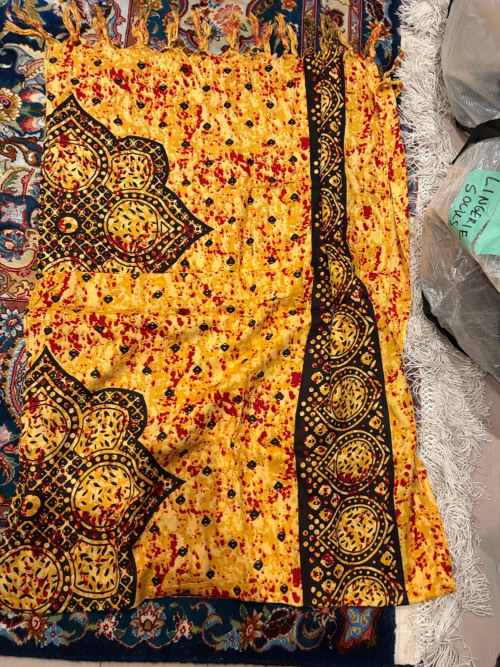 Yellow Bohemian Printed Tapestry Throw wrap scarf made in Africa